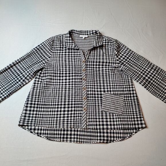 Habitat Women's Size M Girl Gone Plaid Mixed Pocket Shirt Black Plaid 46319 - Picture 4 of 7